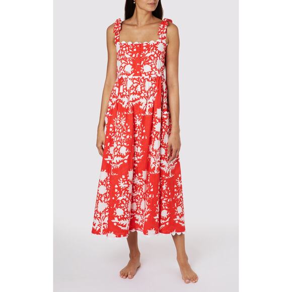 Tuckernuck Juliet Dunn Tie Shoulder Palladio Print Midi Dress - Picture 1 of 11